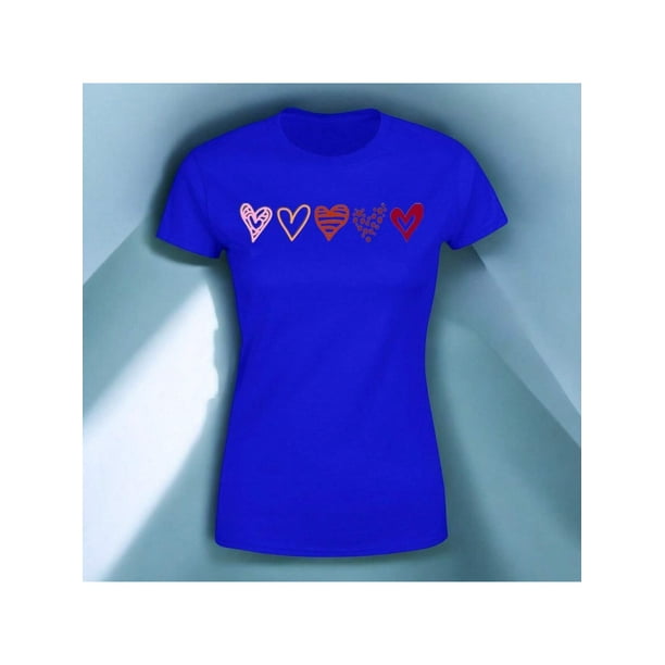 Playera Blusa Con Estampado De Corazones Ropa Para Mujer Color Azul Talla Mediana Marca Emil SaEs
