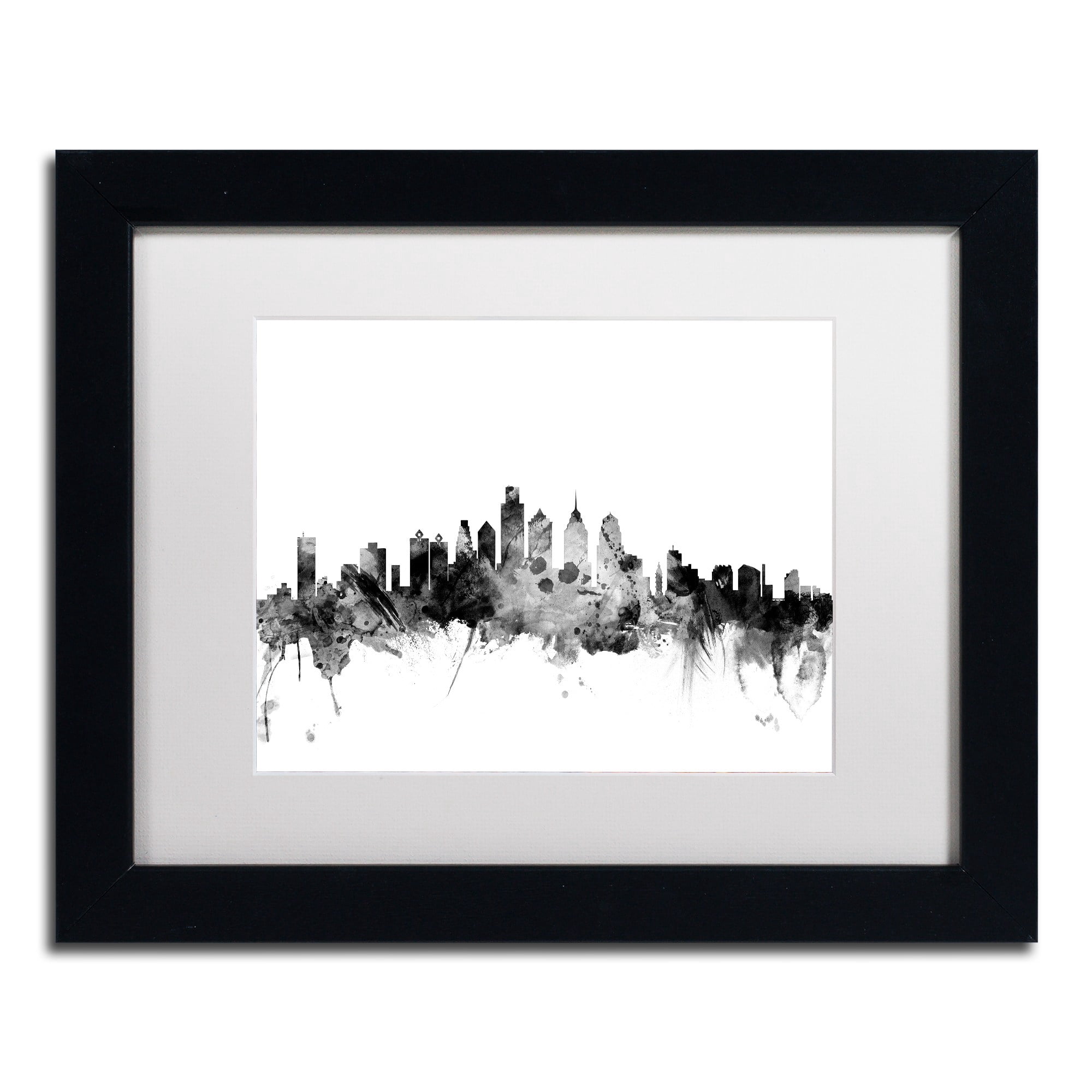 Trademark Fine Art "Philadelphia PA Skyline B&W" Canvas Art by Michael Tompsett, White Matte, Black Frame