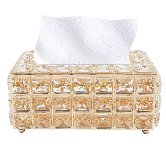 Miumaeov Crystal Tissue Box Luxury Napkin Holder Rectangular Gold Tissue Box Napkin Container for Dining Room Living Room Bathroom