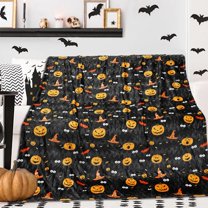 Cute Halloween Blanket Pumpkin Bat Halloween Throw Blankets 60" x 50", Halloween Blankets and Throws, Halloween Fleece Throw Blanket for Couch Sofa