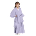 thumbnail image 4 of Xdegoge Kids 2 Piece Abaya Set Long Sleeve Tiered Layered Ruffle Open Front Cardigan and Maxi Dress Outfits Girls Modest Elegant Evening Wear, 5T-14Y, 4 of 8