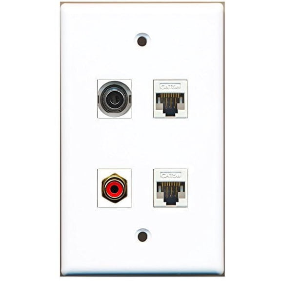 RiteAV - 1 Port RCA Red 1 Port 3.5mm 2 Port Cat5e Ethernet White Wall Plate