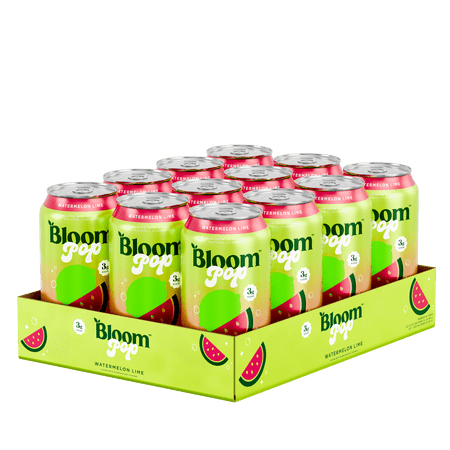 Bloom Nutrition Pop Prebiotic Soda, Watermelon Lime, 12 fl oz, 12 Pack