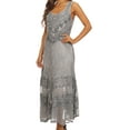 thumbnail image 4 of Sakkas Zendaya Stonewashed Rayon Embroidered Floral Vine Sleeveless V-neck Dress - Grey - L/XL, 4 of 5