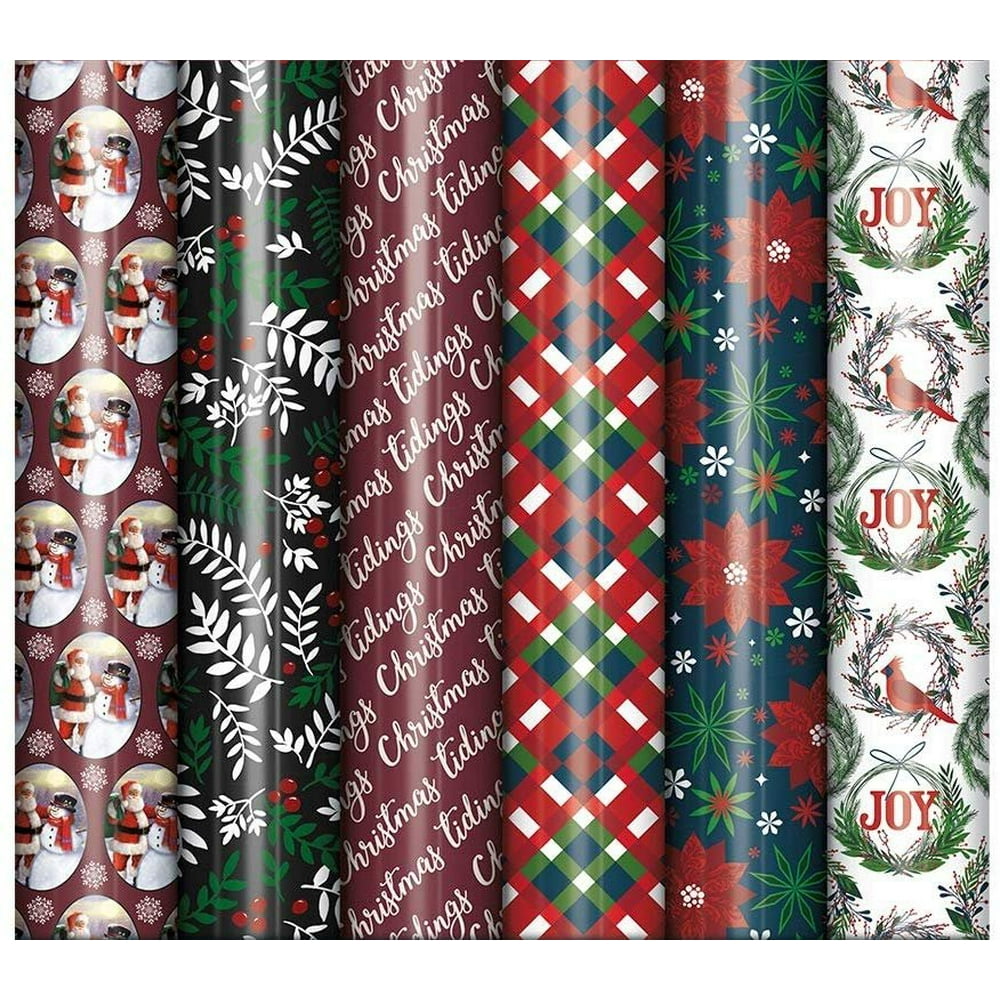 Christmas Wrapping Paper Rolls Bundle of 6 Rolls of Christmas Holiday Gift Wrapping Paper, Traditional