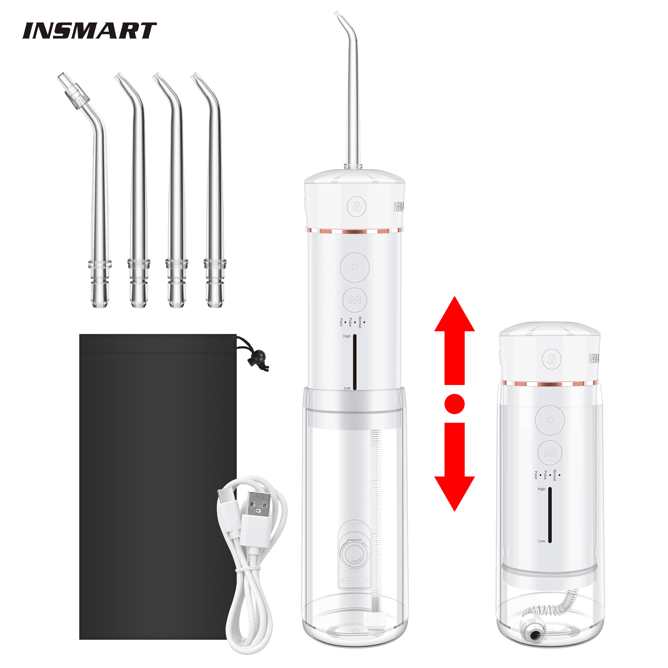 INSMART Cordless Water Flosser, Portable Water Pick for Teeth Cleaning, Telescopic Water Tank