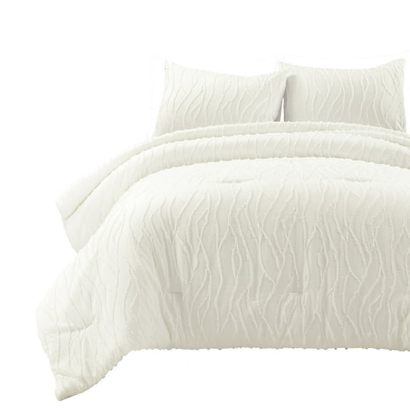 Lush Decor Jacquard Wave Comforter Set, 3 Piece Set, King/ California King, Soft White - Textured Bedding Set - Tufted Clip Jacquard Design - White Comforter - Cottage & Coastal Bedroom Decor