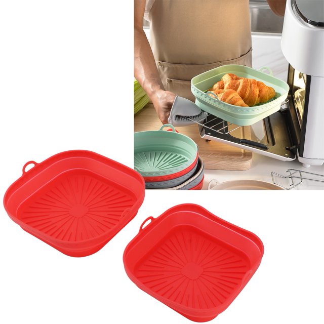 2Pcs Resuable Silicone Fryer Liner Collapsible Square Silicone Fryer Pot for Baking Cakes Bread Meat High Temperature Resistance