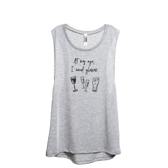 At My Age I Need Glasses Wine Glasses Champagne Glasses Beer Glasses Women's Fashion Sleeveless Muscle Workout Yoga Tank Top