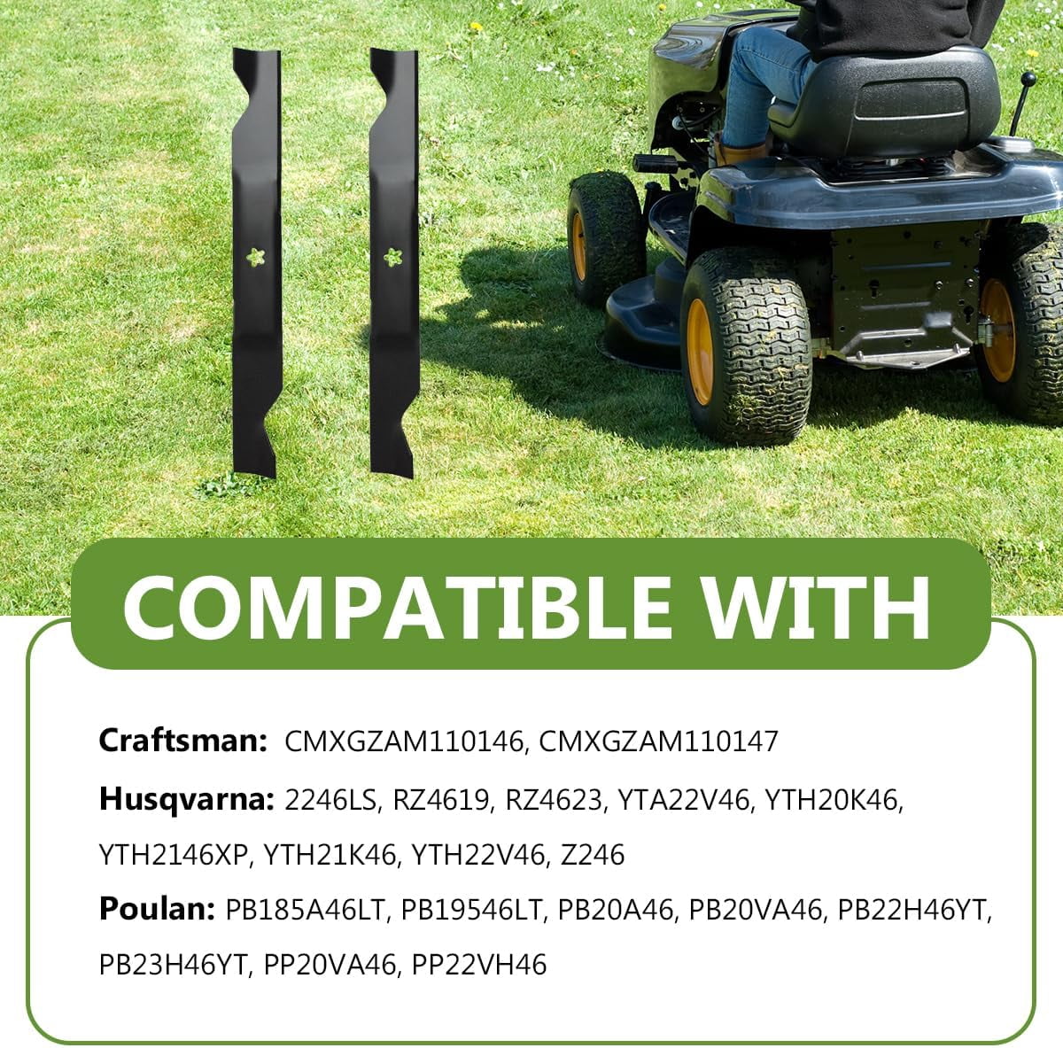 532405380 Lawn Mower Medium Lift Blade for  YTH20K46 YTH22V46 Craftsman YT3000 46 Inch Deck - Heavy Duty Blade Replaces 33266 403107 405380 532405380-2 Pack