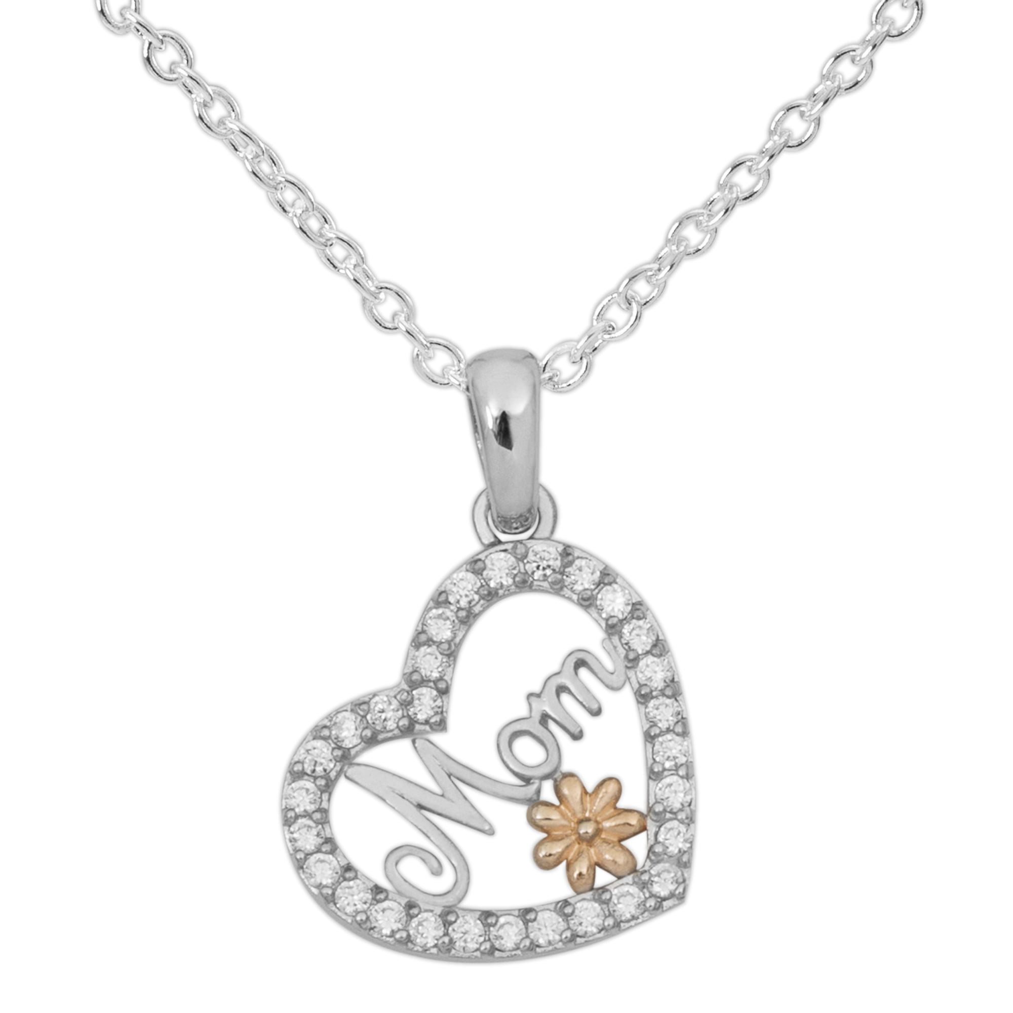 Cubic Zirconia Mom Necklace 18 Length 925 Sterling Silver Polished CZ 