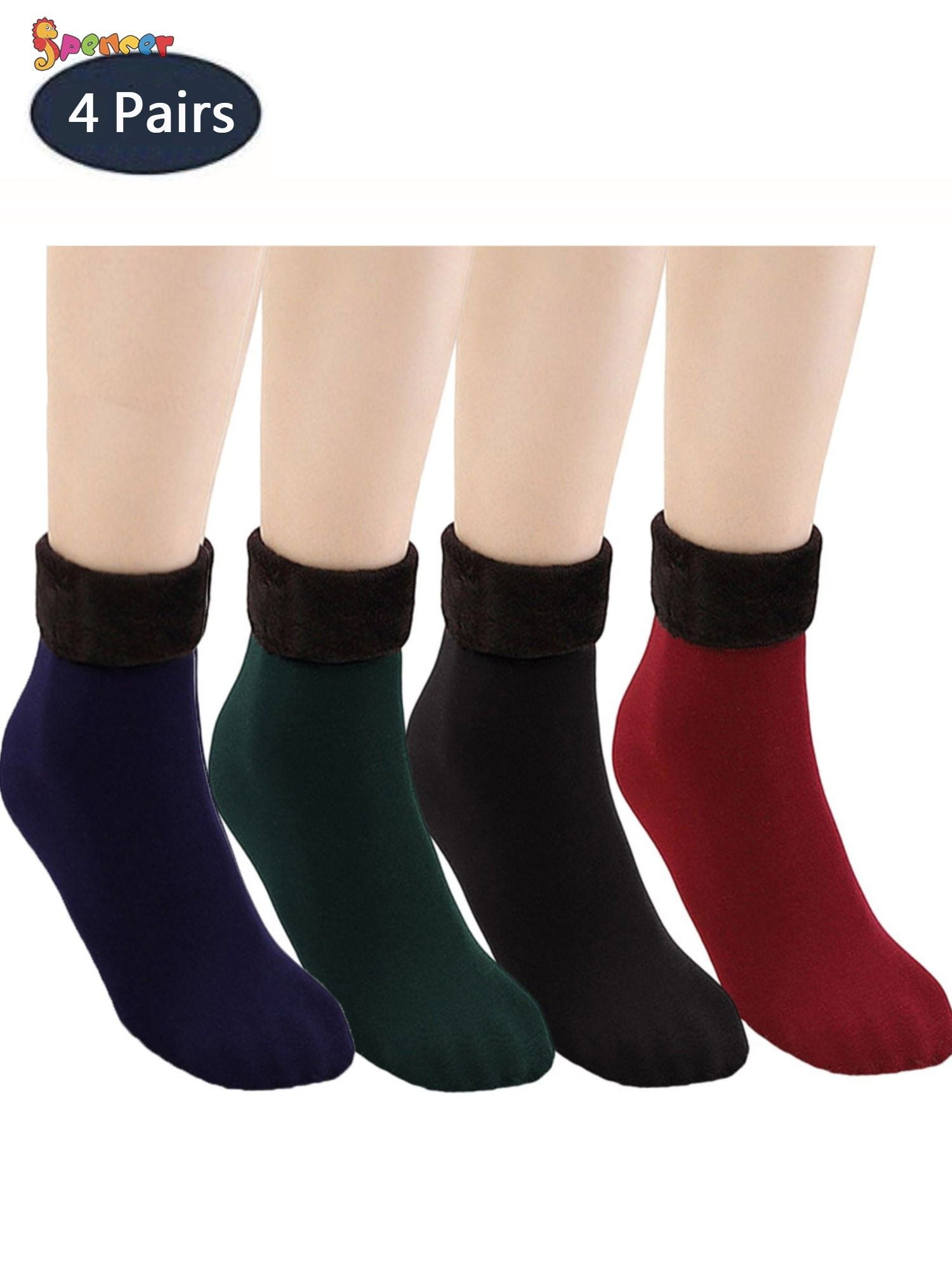 Spencer 4 Pairs Women's Winter Warm Fleece Lined Socks Solid Thick ...