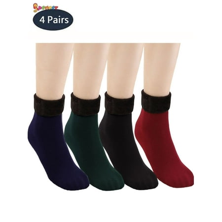 

Spencer 4 Pairs Women s Winter Warm Fleece Lined Socks Solid Thick Thermal Stretchy Crew Socks for Cold Weather