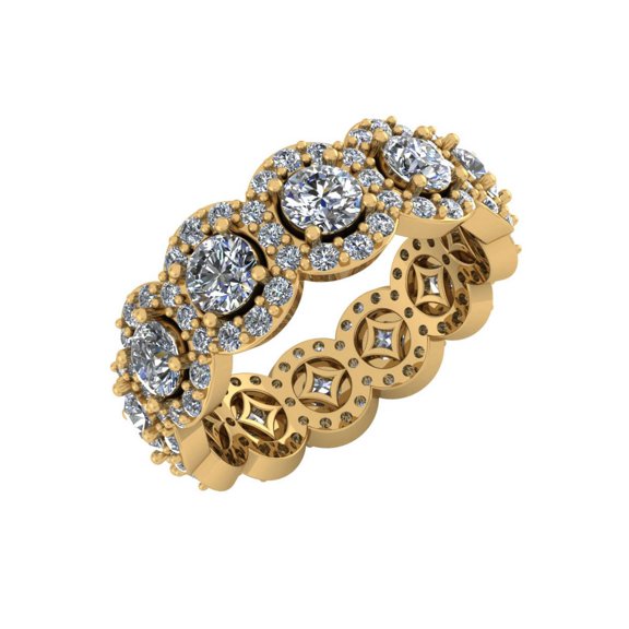 5.00Ct Round Cut Natural Diamond Circle Halo Anniversary Wedding Eternity Band Ring Solid 14k Gold GH SI1