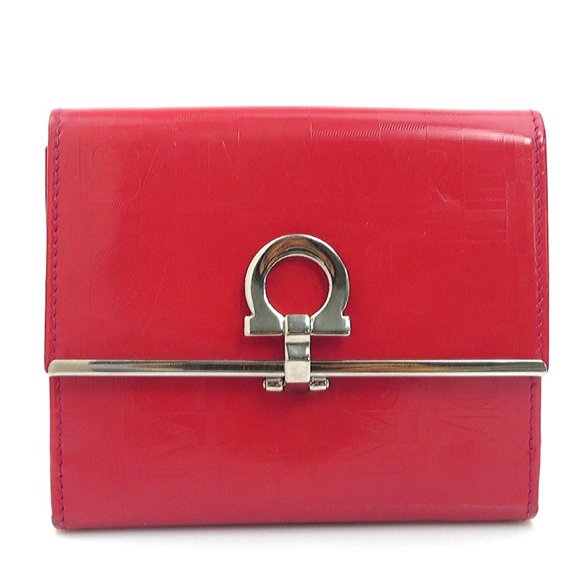 Pre-Owned Salvatore Ferragamo bi-fold wallet, Gancini leather, red, women's, free shipping,...