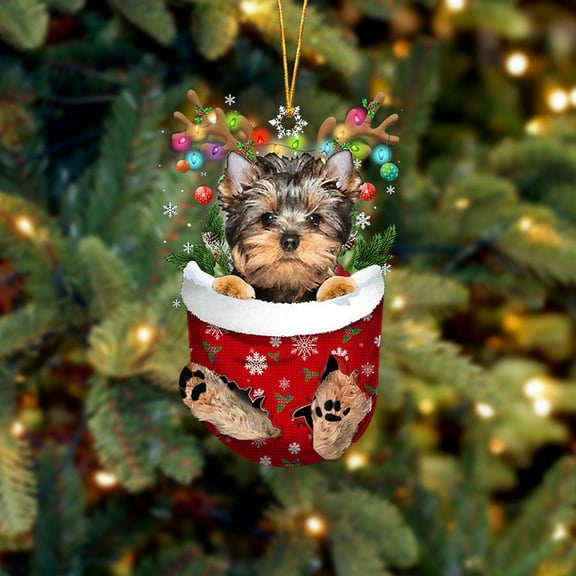 Acrylic 2D FLAT - YorkShire Terrier In Snow Pocket Christmas Ornament Flat Acrylic Dog Ornament - Holiday Tree Decoration