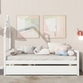 thumbnail image 5 of White Twin Platform Bed with House-Shaped Headboard and Trundle, Wooden Daybed Frame with Rails, Guardrails, and Steel Slat Support, No Box Spring Needed, 5 of 5