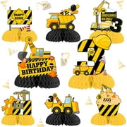 Construction Birthday Party Decorations 3 Year Old - 8pcs Construction Honeycomb Centerpieces, Dump Truck Birthday Party Table Topper, Construction Vehicle 3rd Birthday Party Supplies for Boys
