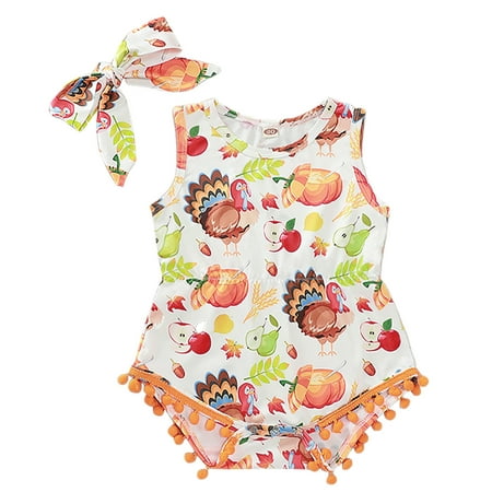 

Baby Girl Clothes Toddler Sleeveless Romper Cartoon Prints Summer Jumpsuit Headbands Boy Outfits