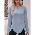 thumbnail image 2 of SHIBEVER Blouses for Women Casual Fall Plus Size Loose Fitting Long Sleeve Shirts Scoop Neck Soild Lightblue Side Split Tops for Women Clothes Size XXL, 2 of 5
