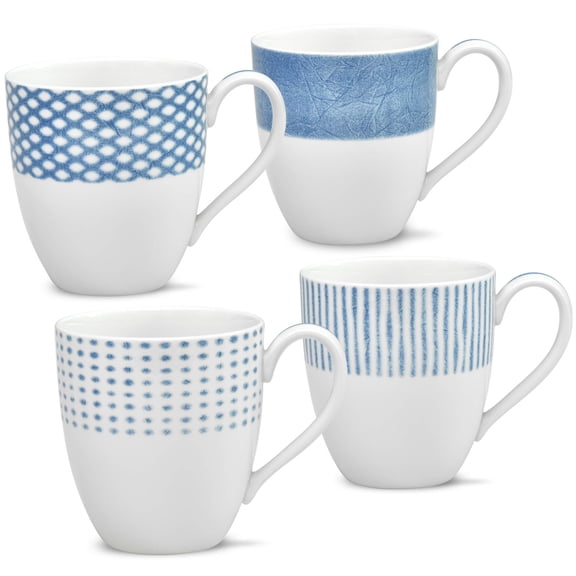 Noritake Blue Hammock Mug, 15 oz., Assorted Set of 4 in Blue/White
