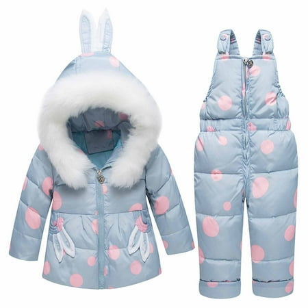 

HBYJLZYG Puffer Padded Jacket Strap Pants Two-Piece Suit Winter Baby Boys Girls Polka Printing Thickened Coat Solid Color Snowsuit