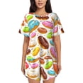 thumbnail image 1 of Junzan Ensemble de Pyjama à Manches Courtes Motif Beigne Coloré pour Femmes, Ensemble de Pyjama d'Été à Manches Courtes et Col Rond 2 Pcs, Ensemble de Détente 2 Pcs - Grand, 1 of 6
