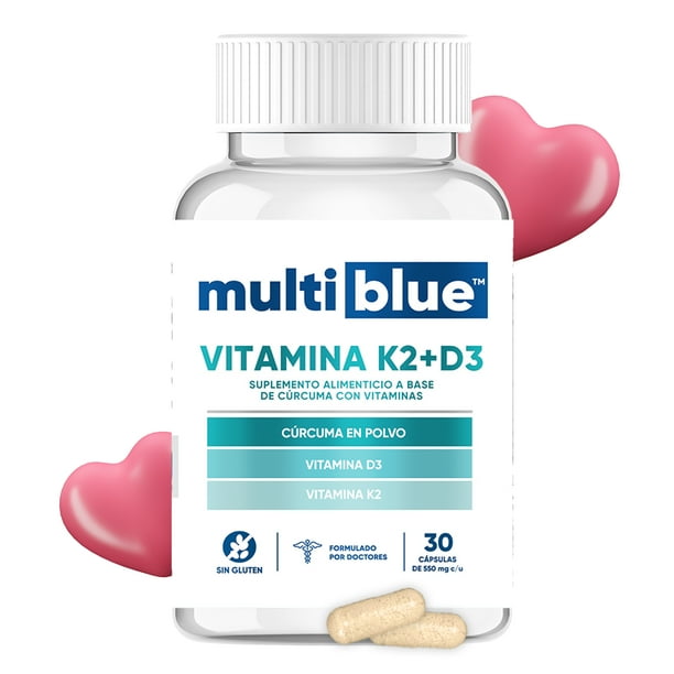 Vitamina D3 K2 30 Cápsulas de 550mg | Combinación Óptima de Vitaminas con Cúrcuma | 100% Natural, Sin Gluten, Keto Friendly, Vegano | Multivitaminico Soporte Nutricional Avanzado | MULTIBLUE