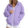 thumbnail image 5 of Plebaso Women's Zip up Sweatshirt Jacket Collared Hoodless Long Sleeve Fall Winter Outerwear with Pockets, 5 of 7