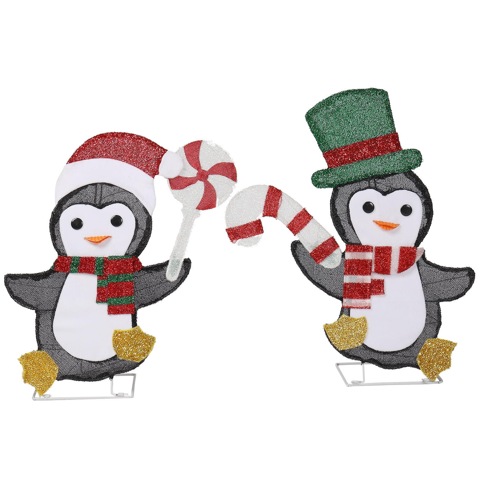 Astoutdoor Set of 2 Lighted Penguin and Candy Cane Christmas Decorations, Pre-lit 2D Holiday Decor with 80 Warm White LED Lights for Indoor Outdoor Use