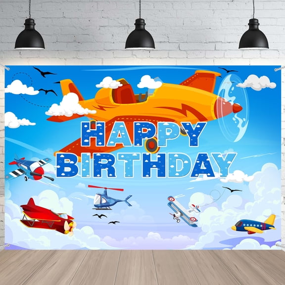 Lheaggik Airplane Happy Birthday Backdrop for Kids Airplane Birthday Party Decoration Banner Blue Sky Time Flies Theme Aircraft Birthday Party Supplies 39X59 Inch