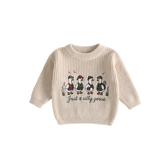 RUINIXCW Toddler Baby Girl Boy Silly Goose Sweater Outfit Newborn Infant Fall Winter Knit Sweaters Kids Goose Embroidery Long Sleeve Jumper Pullovers