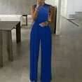 thumbnail image 2 of Combinaison Sans Manches Taille Haute Unie avec Poches Jambes Larges Décontractée Ample Robe Maxi, 2 of 7