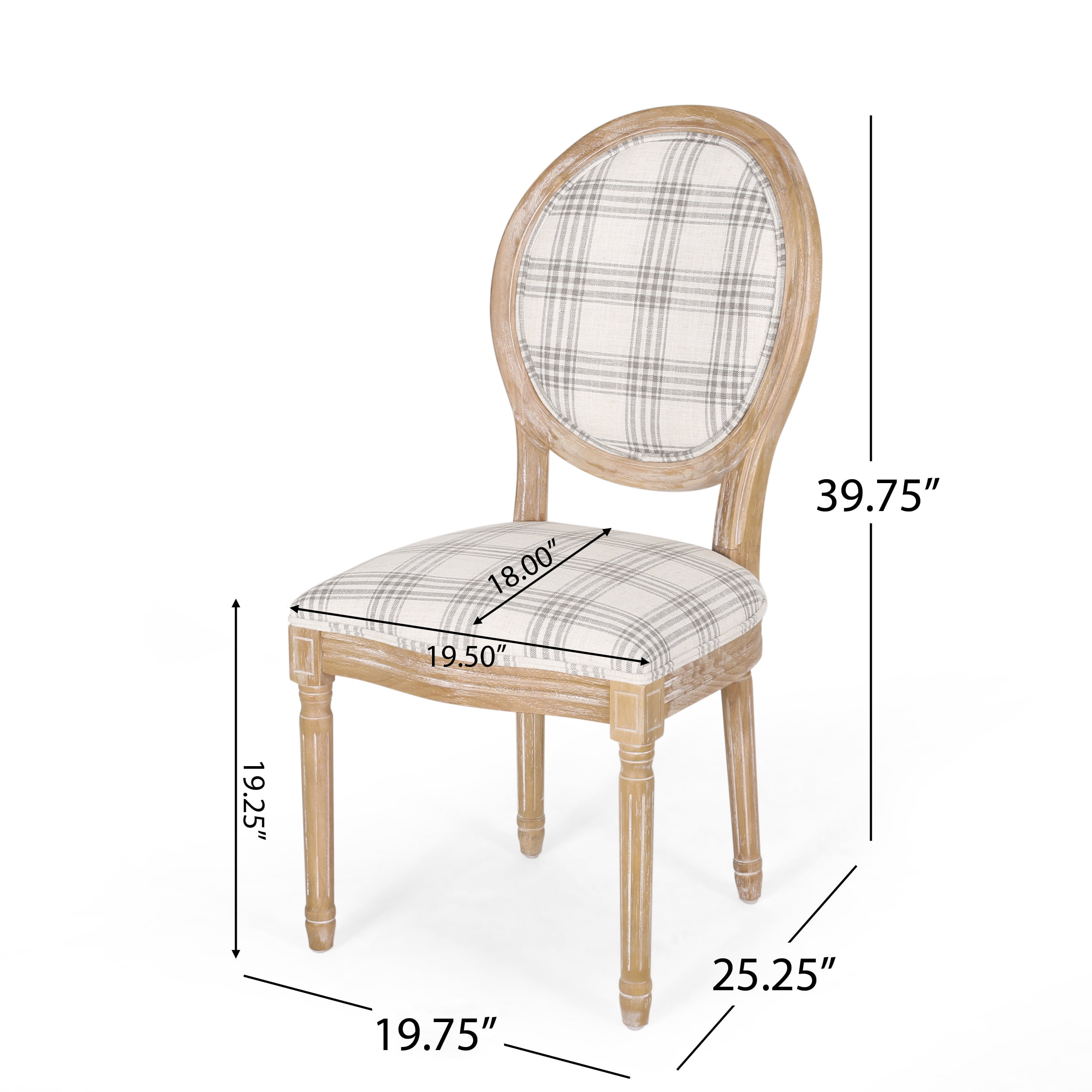 Noble House Dored Fabric and Wood 7 Piece Dining Set, Gray Plaid and Natural