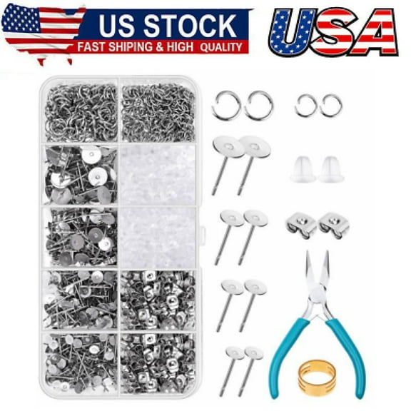 Hypoallergenic Earring Posts and Backs,1800pcs Stainless Steel Stud Earring Kit