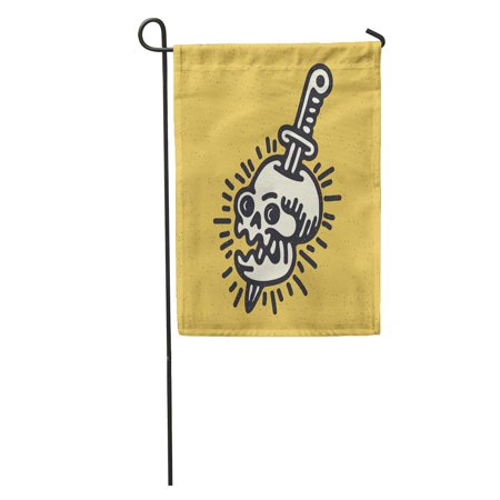 SIDONKU Old Traditional Tattoo Flash Skull Sword and Rays on Knife Vintage Horror Garden Flag Decorative Flag House Banner 12x18 inch