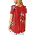 thumbnail image 3 of DYMADE Women Floral Print Button Henley V Neck Short Sleeve Tee-Shirts, 3 of 4