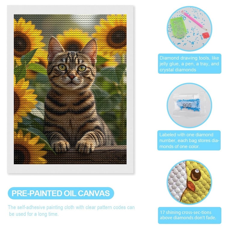 Diamond Art Kits Volwassenen Kat, Diamond Painting Kit Ezel 5D Crystal