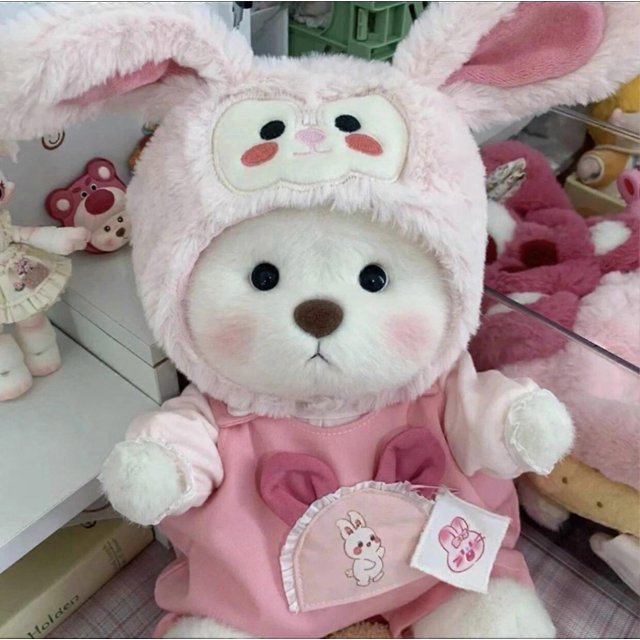 Osito de peluche hecho a mano, juguete de peluche que cambia de vestido, bolsa de miel, muñeca de peluche de tela para niña, regalo de Navidad para niños, solo tela, sin muñeca, conejito rosa, solo