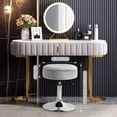 thumbnail image 2 of Vanity Stool, Vanity Chair for Makeup Room 360° Swivel Adjustable Stool, Round Ottoman Velvet Storage Makeup Chair with Removeable Tray for Living Room Bedroom (Grey), 2 of 7