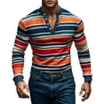thumbnail image 4 of WTOBBY Men's Fashion Casual Long Sleeve Shirt with Striped V-Neck Design, Colorful Blouse Style Top for Versatile and Layered Outfits,Red XL, 4 of 7