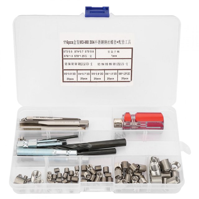 116Pcs/set Jeu d'Outils de Kit d'Insert de Réparation de Manchon de Vis en Acier Inoxydable