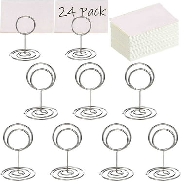 24 Pack Mini Place Card Holders and 24 Pcs Place Cards, Premium Table Number Holders, Table Sign Stand, Photo Picture Holders Wedding Table Name Card Holder(Silver)