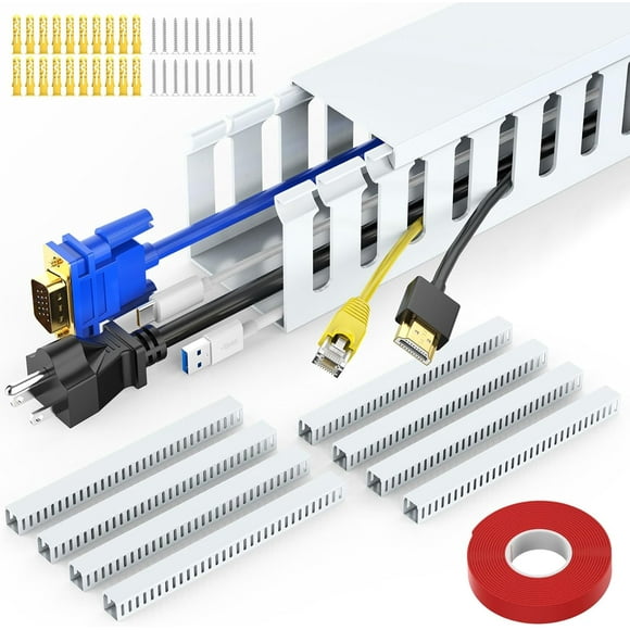 ERSHI-Wire Duct Kit, Open Slot Cable Duct Management Raceway, 123in Cable Track Desk Wire Channel, Cord Cover Wiring Raceway Duct, Cable Raceway Kit to Hide Wall Mount TV Cables (8 X 1.97in X 1.97in)