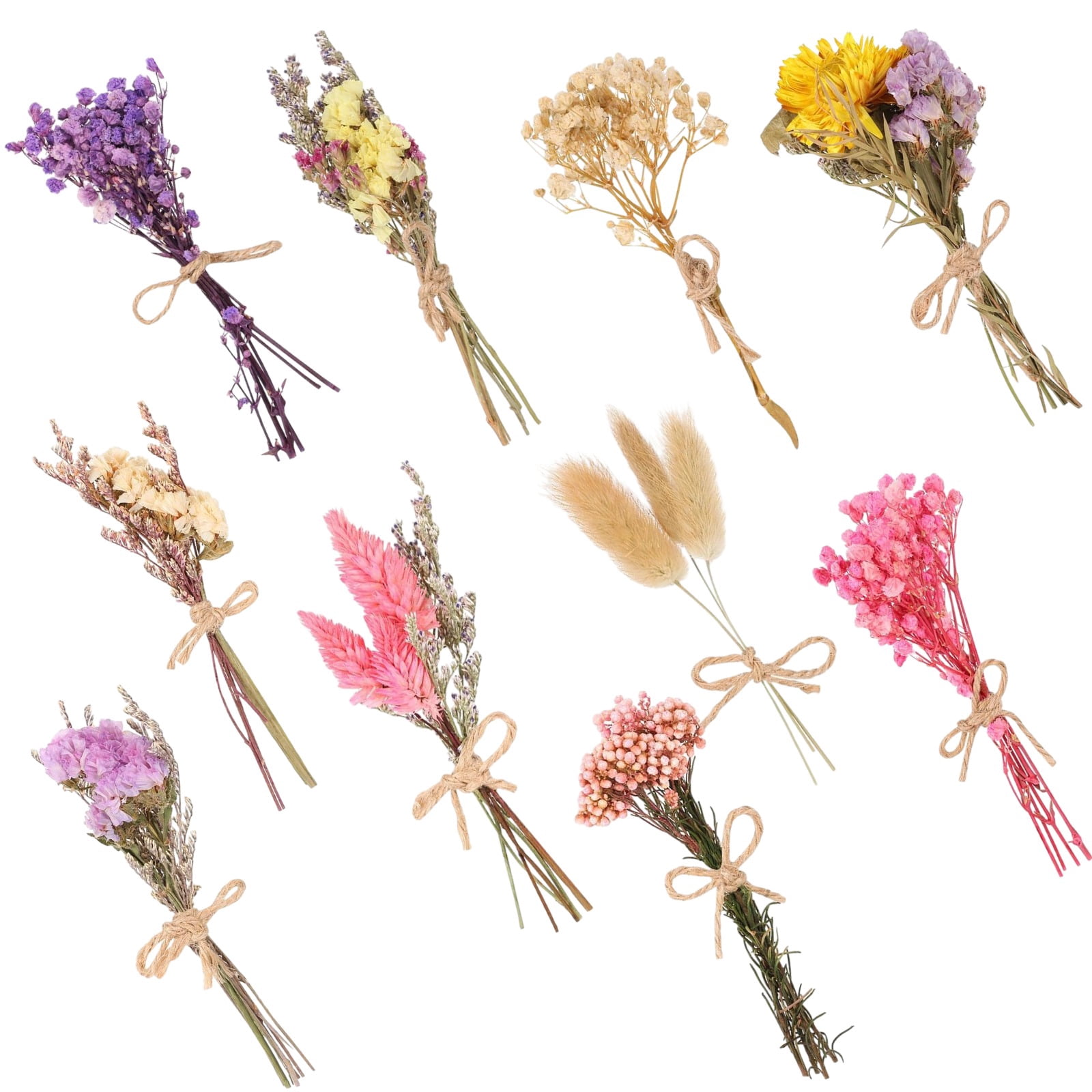10 Bundles Mini Dried Natural Flower Bundles, 4.5-5.3 in Small Lightweight Dried Floral Arrangement, Vase DIY Wedding Decor, Valentine's Day Gift