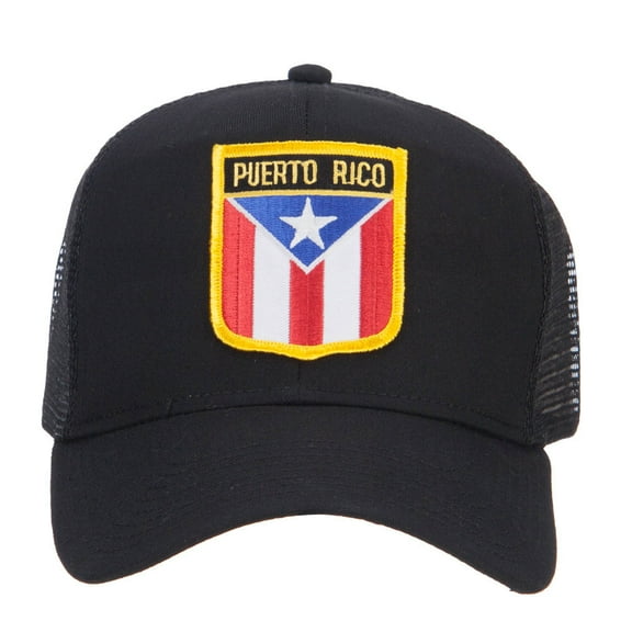 Puerto Rico Flag Shield Patched Mesh Cap - Black OSFM