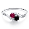 thumbnail image 3 of Gem Stone King 10K White Gold Round Red Created Ruby and Black Diamond Ring for Women (0.42 Cttw, Round 3.5MM, Gemstone July Birthstone, Size 5), 3 of 6