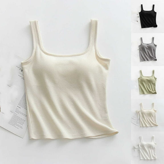 Fanxing Camisole Tops for Women Built in Bra Tank Tops for Women 2025 Bras No Underwire Yoga Tops Workout Sports Padded Cami Green,XL