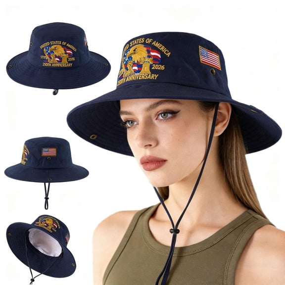 250 Anniversary USA Hat,Embroidered America 250 Bucket Hat, 1776-2026 Packable Summer Sun Patriotic Cap