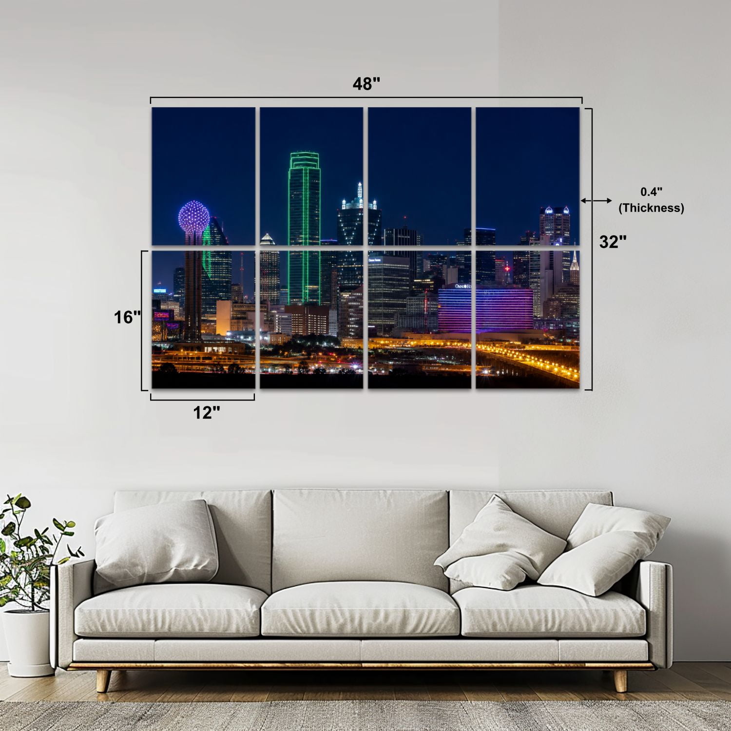 8 Pack Art Acoustic Panels Sound Absorbing Skyline Dallas Texas Decorative Soundproof Wall Panels Self Adhesive for Nursery Game Room Bedroom 48"x32"